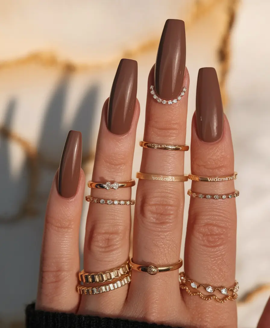 fall coffin nail ideas Chocolate Chic