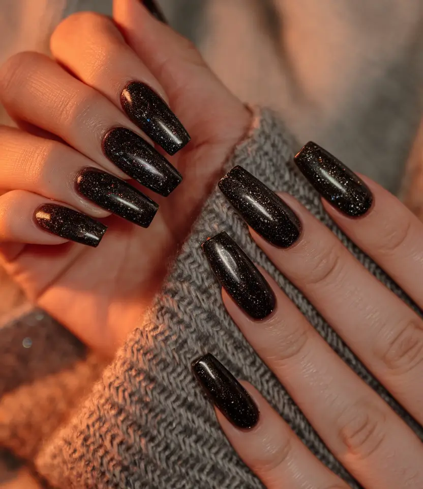 fall coffin nail ideas Starry Black Magic