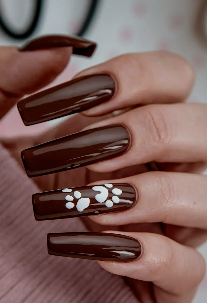 fall coffin nail ideas Playful Cocoa with Prints