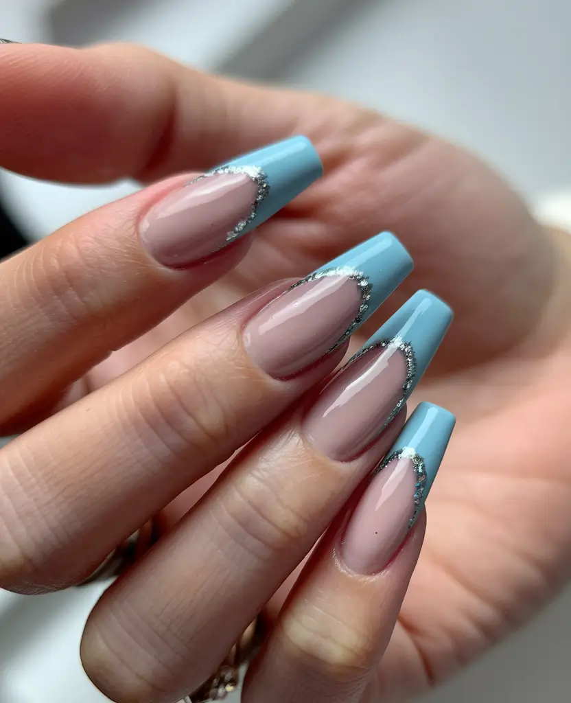 fall coffin nail ideas Sky Blue French Twist