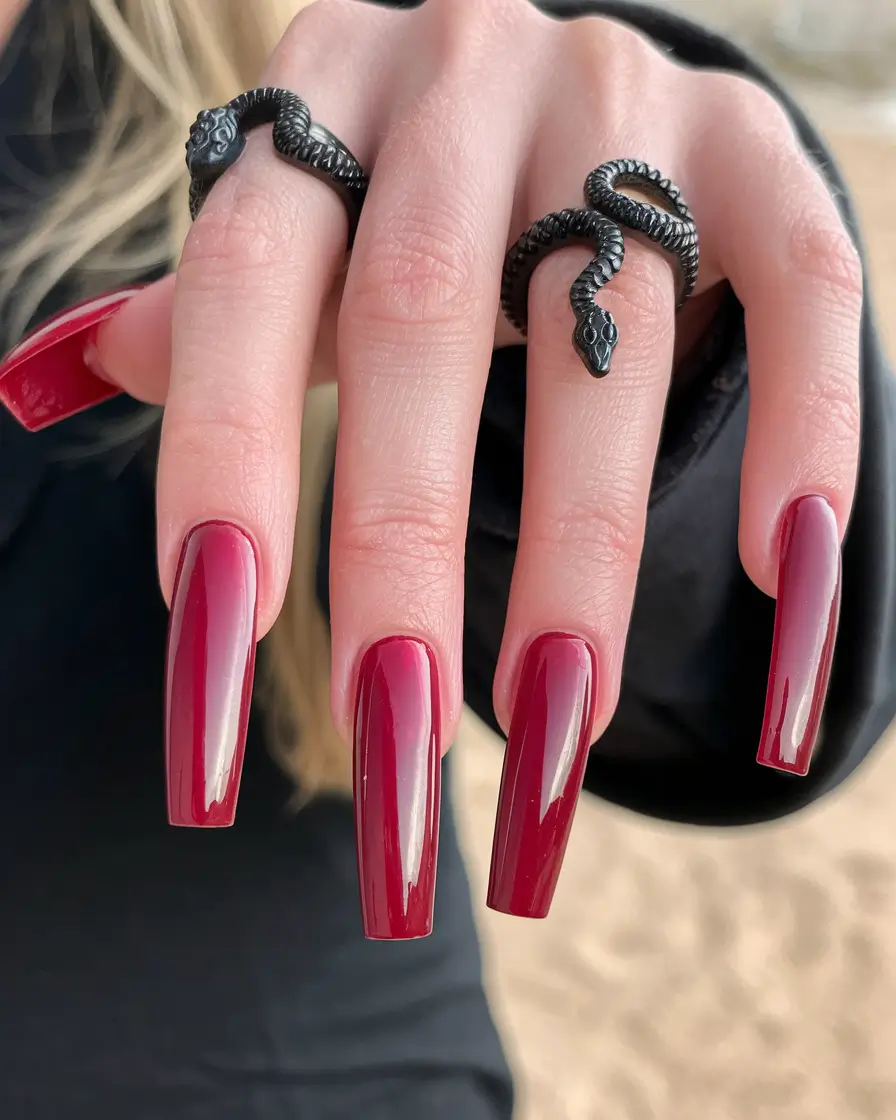 fall coffin nail ideas Vampy Red Power