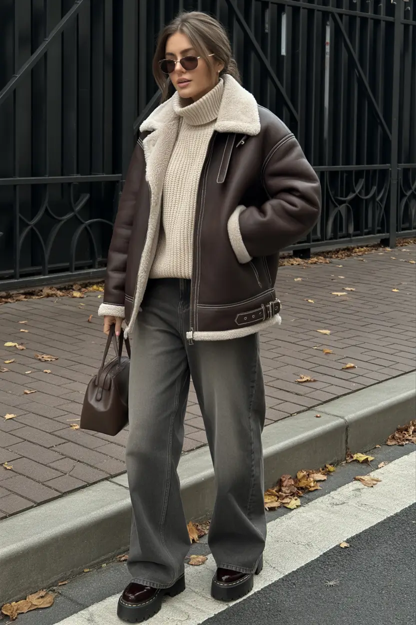 cute winter outfits casual Shearling Chic