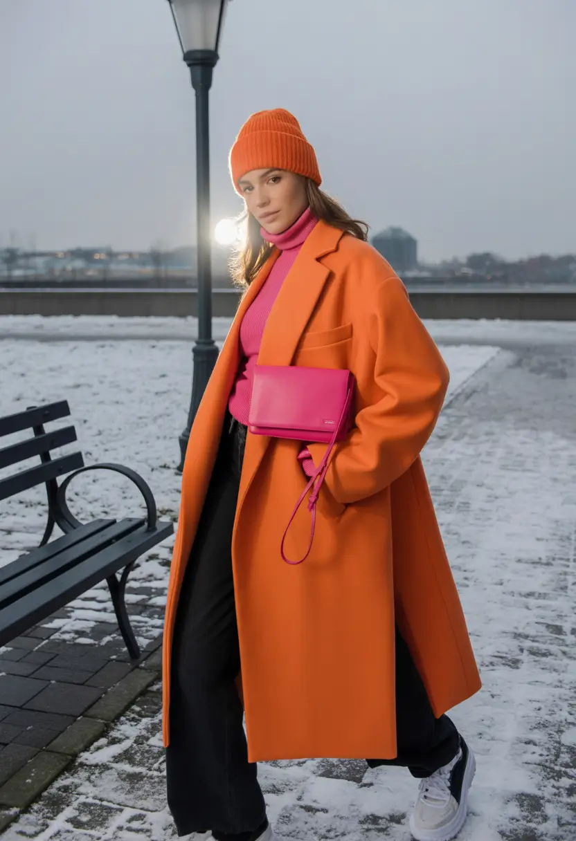 early winter outfits aesthetic Vivid Orange Meets Hot Pink