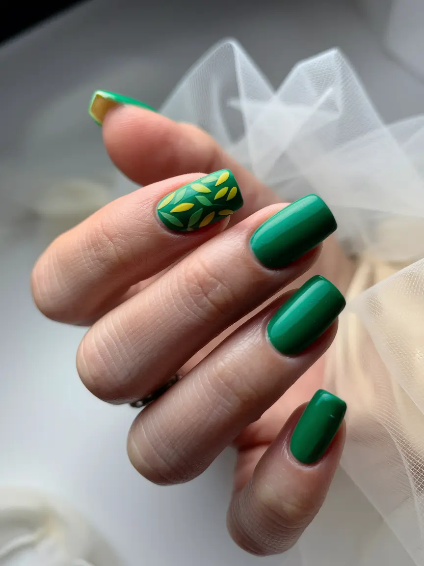 easy fall nails simple Leafy Green Square