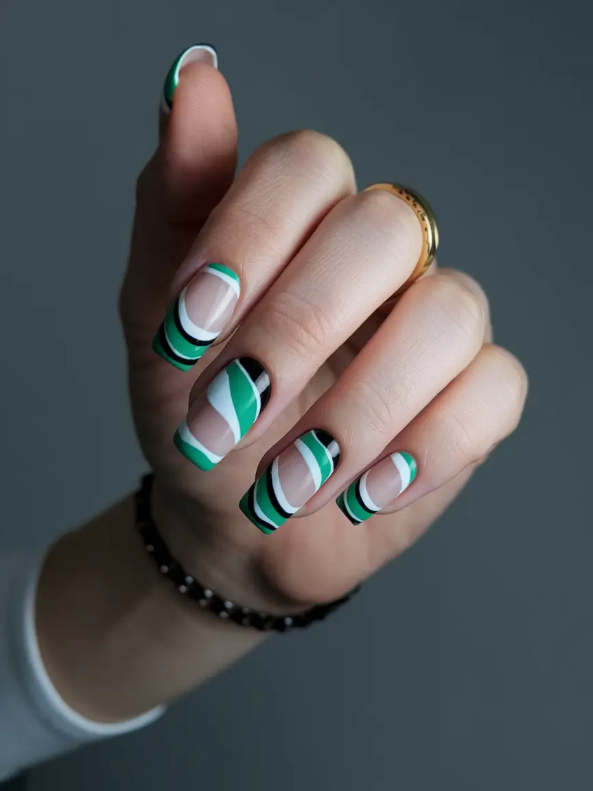 easy fall nails simple Graphic Green Stripes