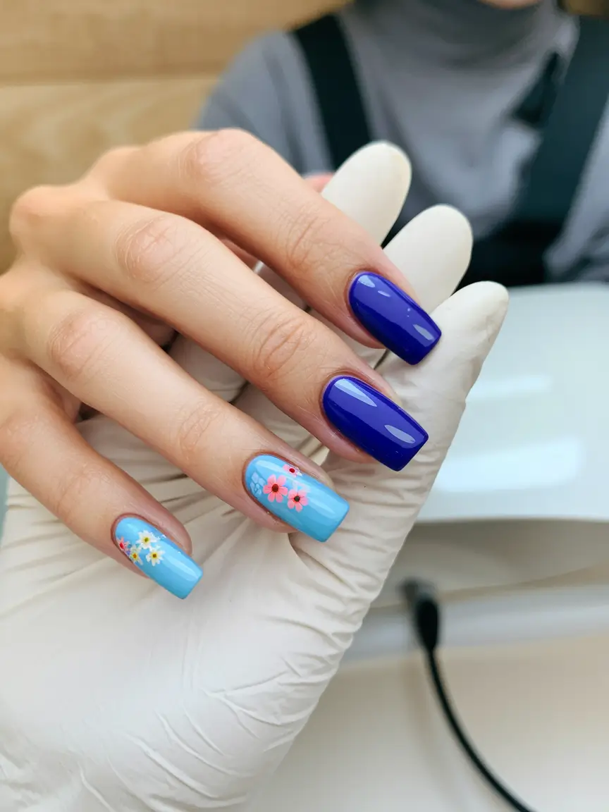 easy fall nails simple Two-Tone Florals
