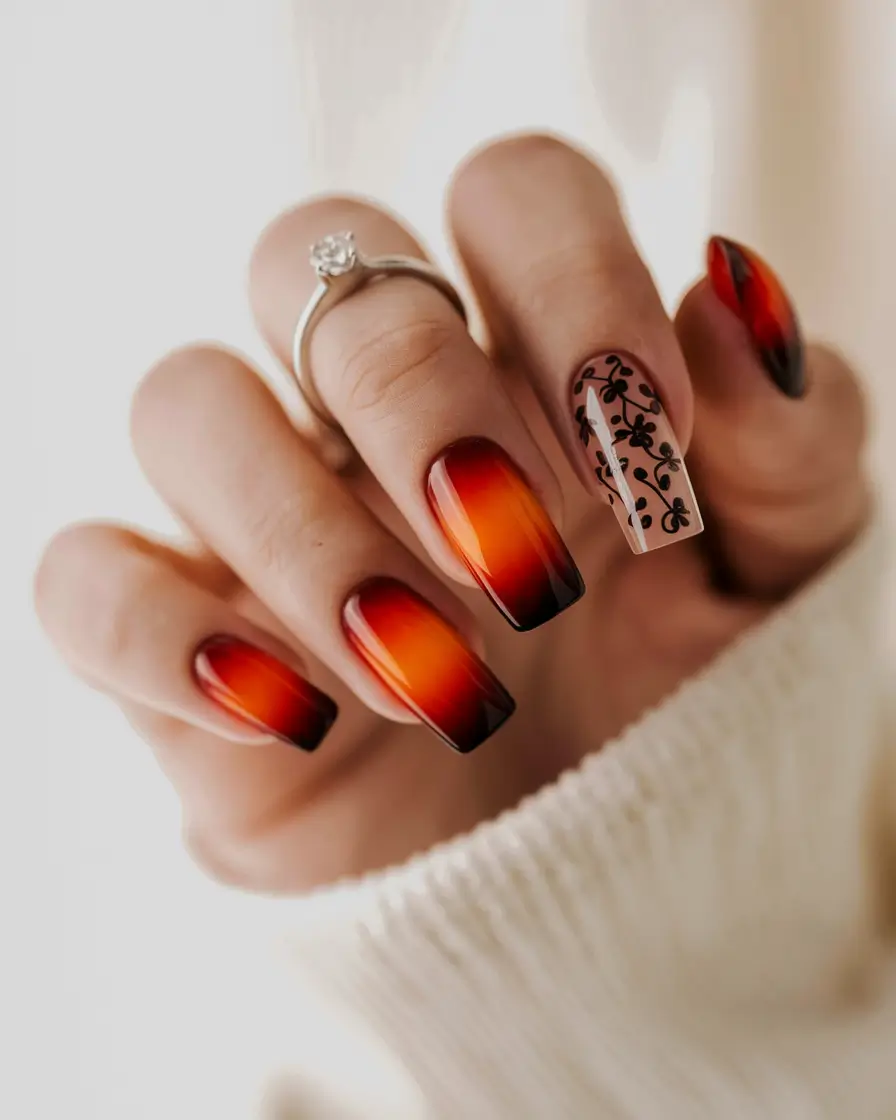 easy fall nails simple Autumn Flame Ombre