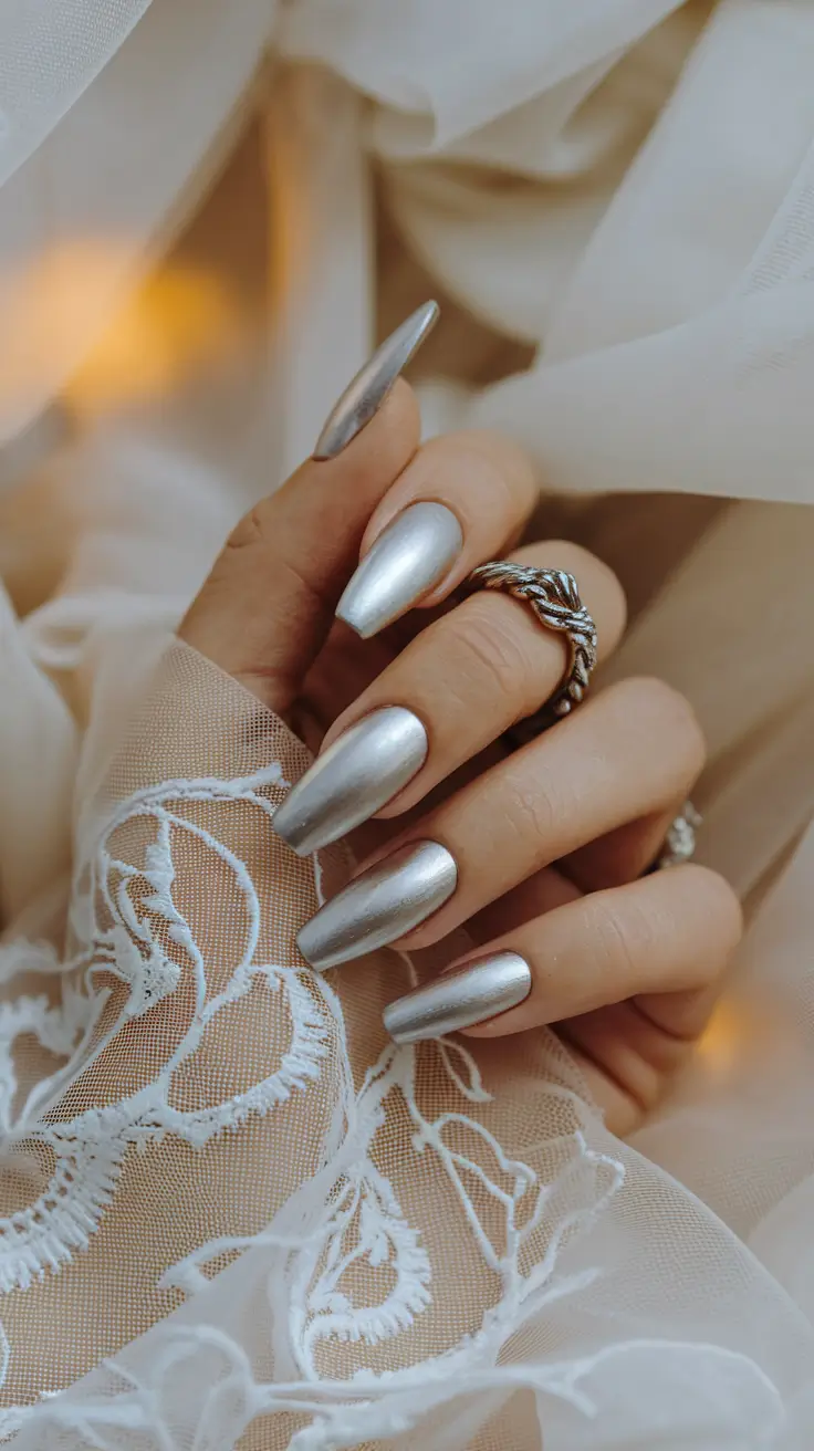 fall colors for nails 2025 Frosted Silver Sleek
