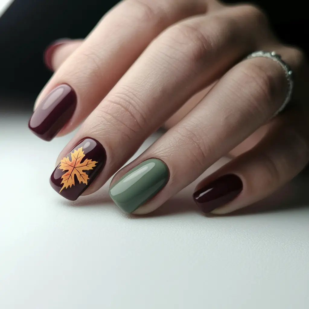 fall colors for nails 2025 Cozy Maple Leaf Charm