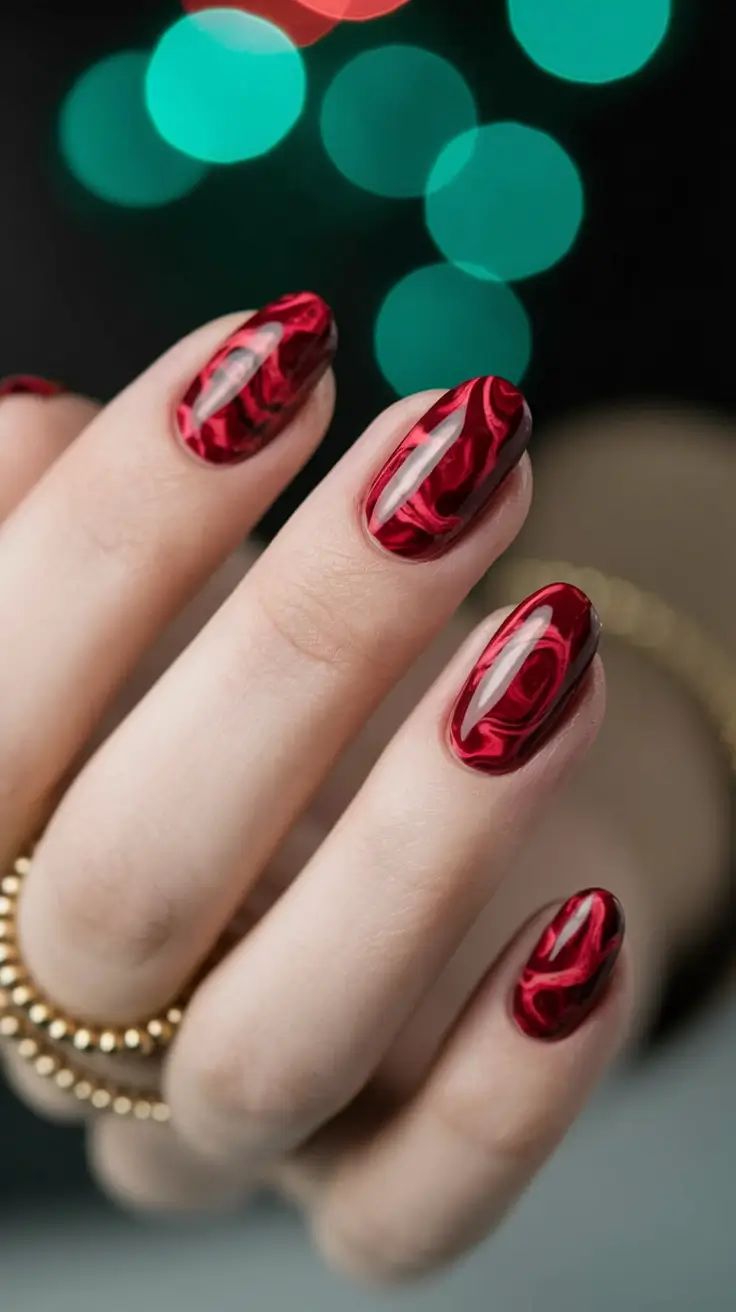fall colors for nails 2025 Crimson Marble Drama