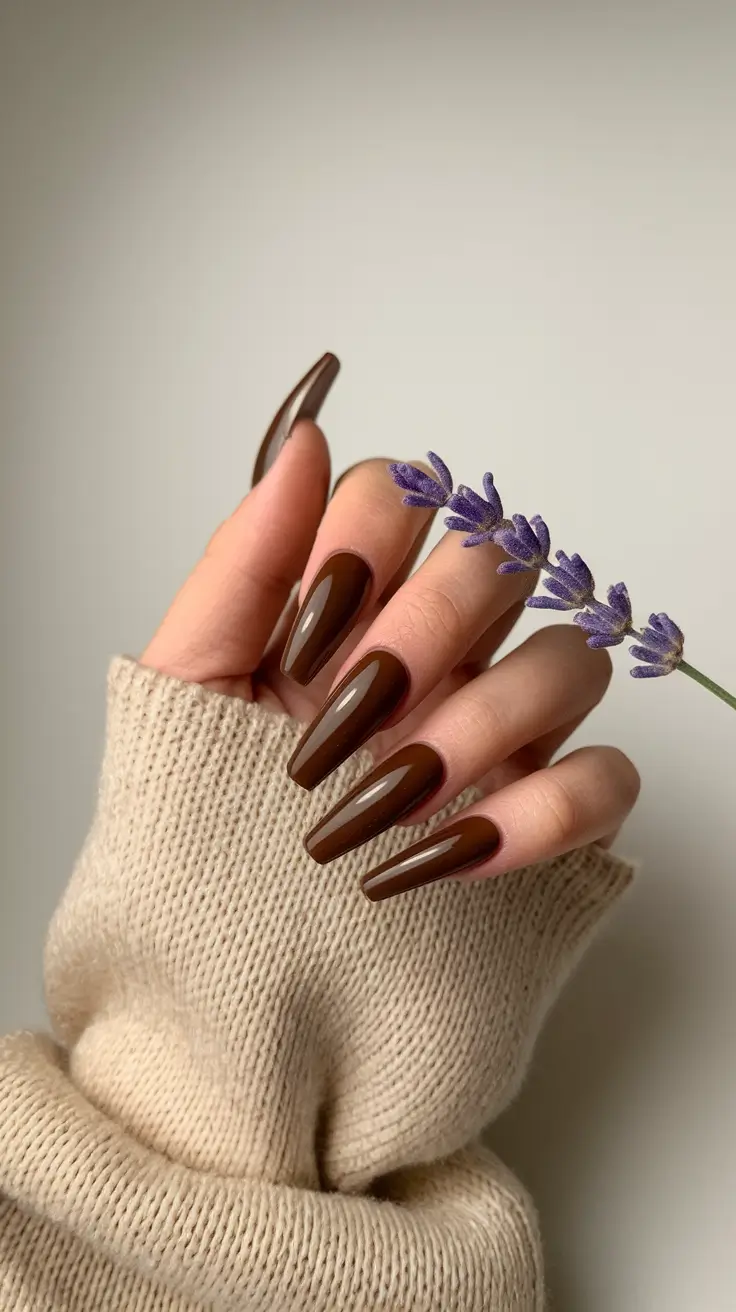 fall colors for nails 2025 Rich Chocolate Elegance