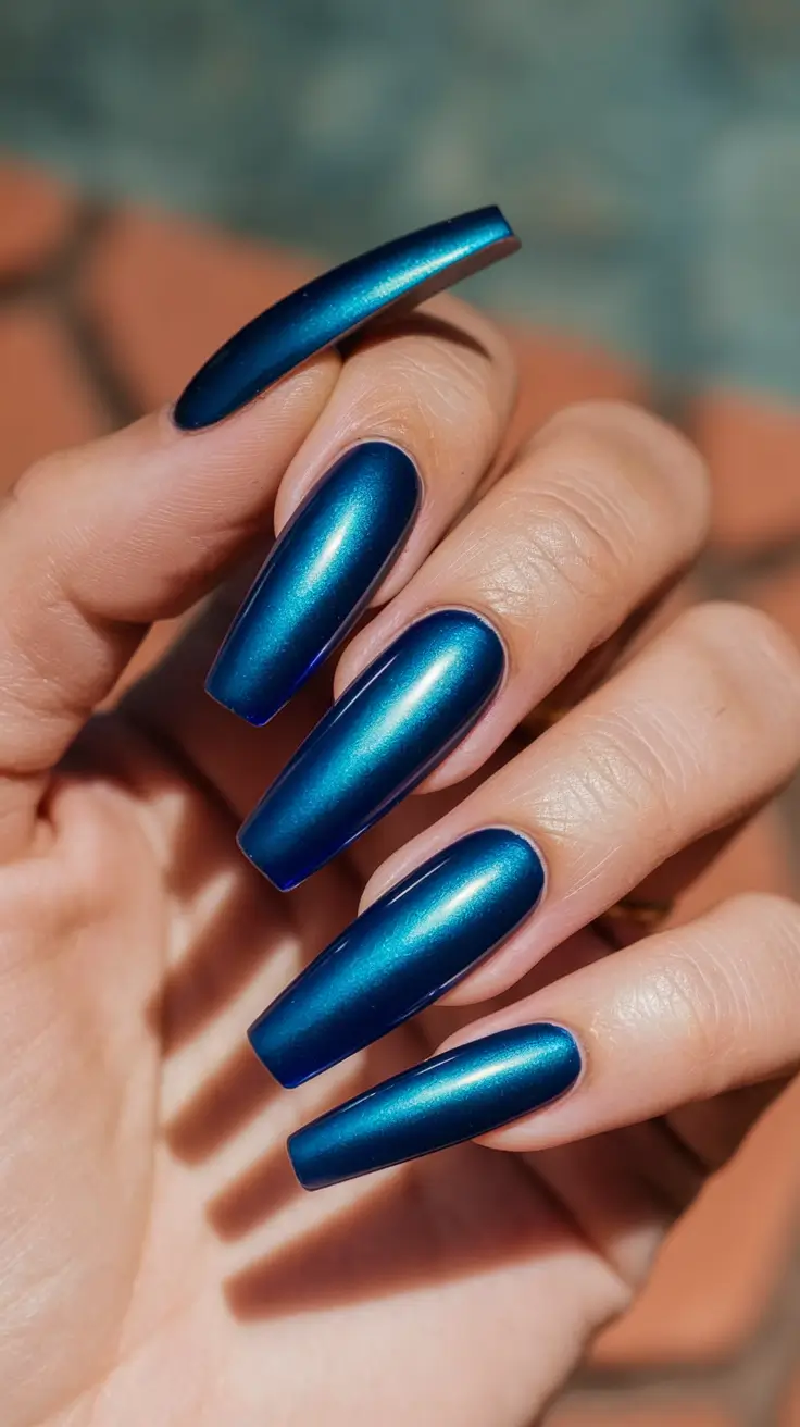 fall colors for nails 2025 Midnight Metallic Blue