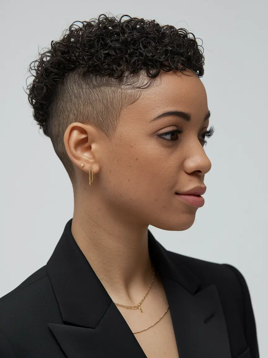 hairstyle black women fall Curly Tapered Cut with Clean Fade