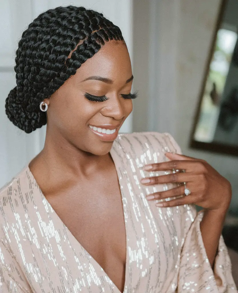 fall hairstyle for black women Twist Braided Low Bun