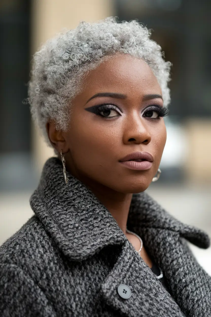 fall hairstyle for black women Silver Curls with Edge