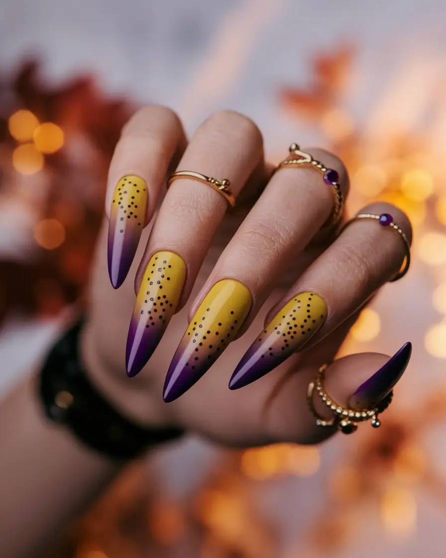 fall ombre nails ideas Bold Contrast in Yellow and Violet