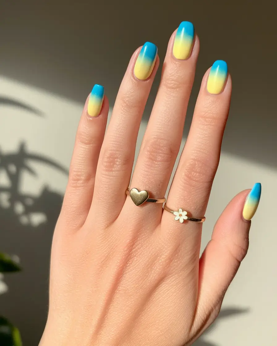 fall ombre nails ideas Blue and Yellow Contrast