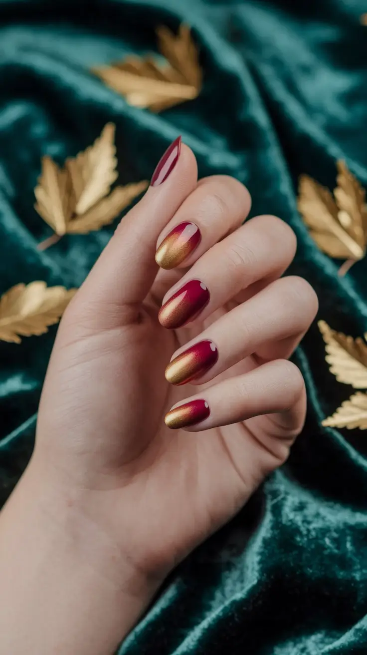 fall ombre nails ideas Burgundy and Gold Ombre