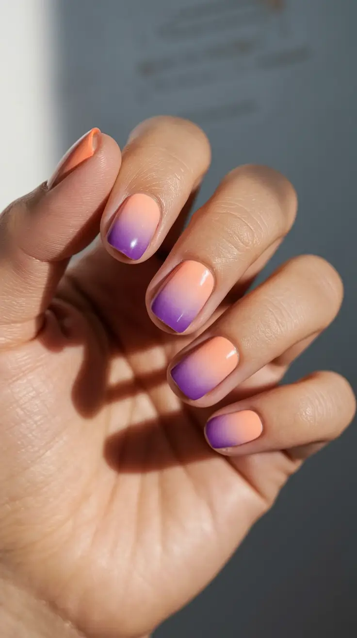 fall ombre nails ideas Peach and Purple Fade