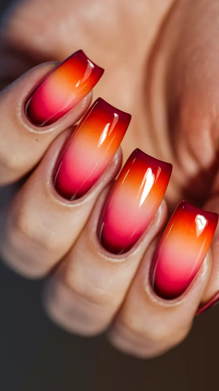 fall ombre nails ideas Fiery Red to Orange Ombre