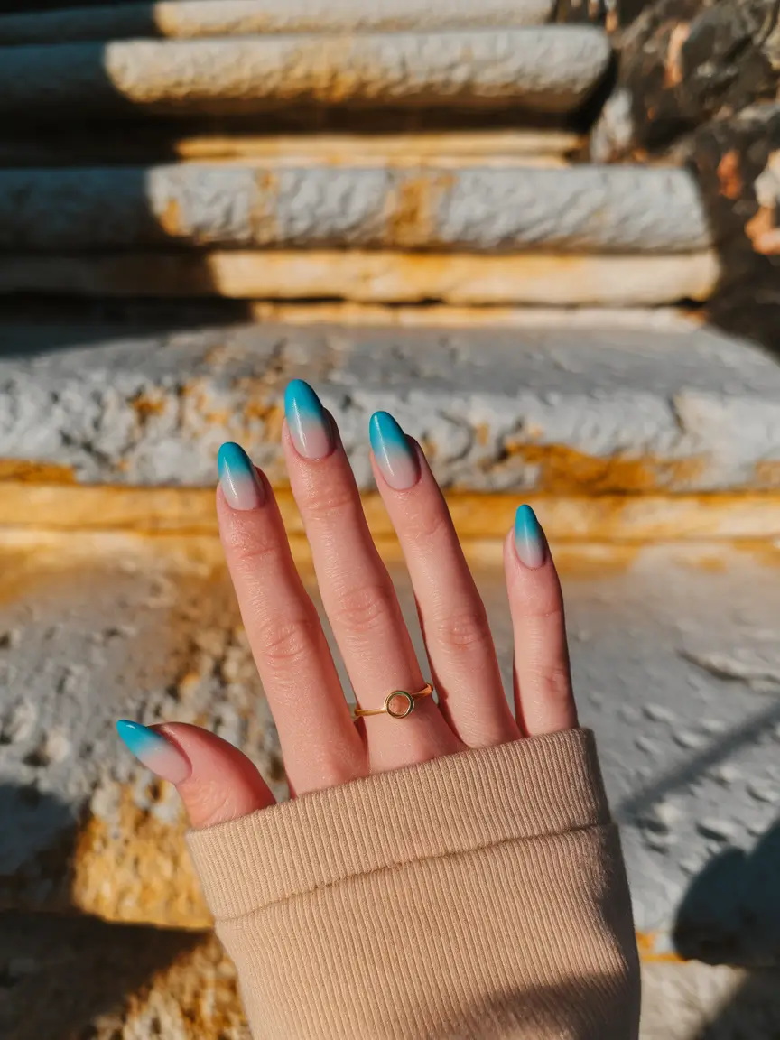 fall ombre nails ideas Turquoise Tips on Nude