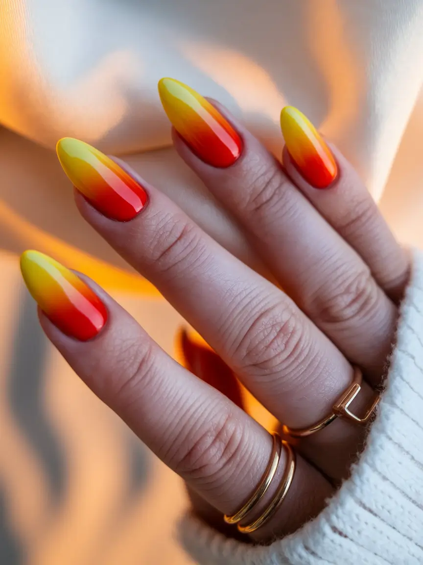 fall ombre nails ideas Fiery Yellow and Red Gradient
