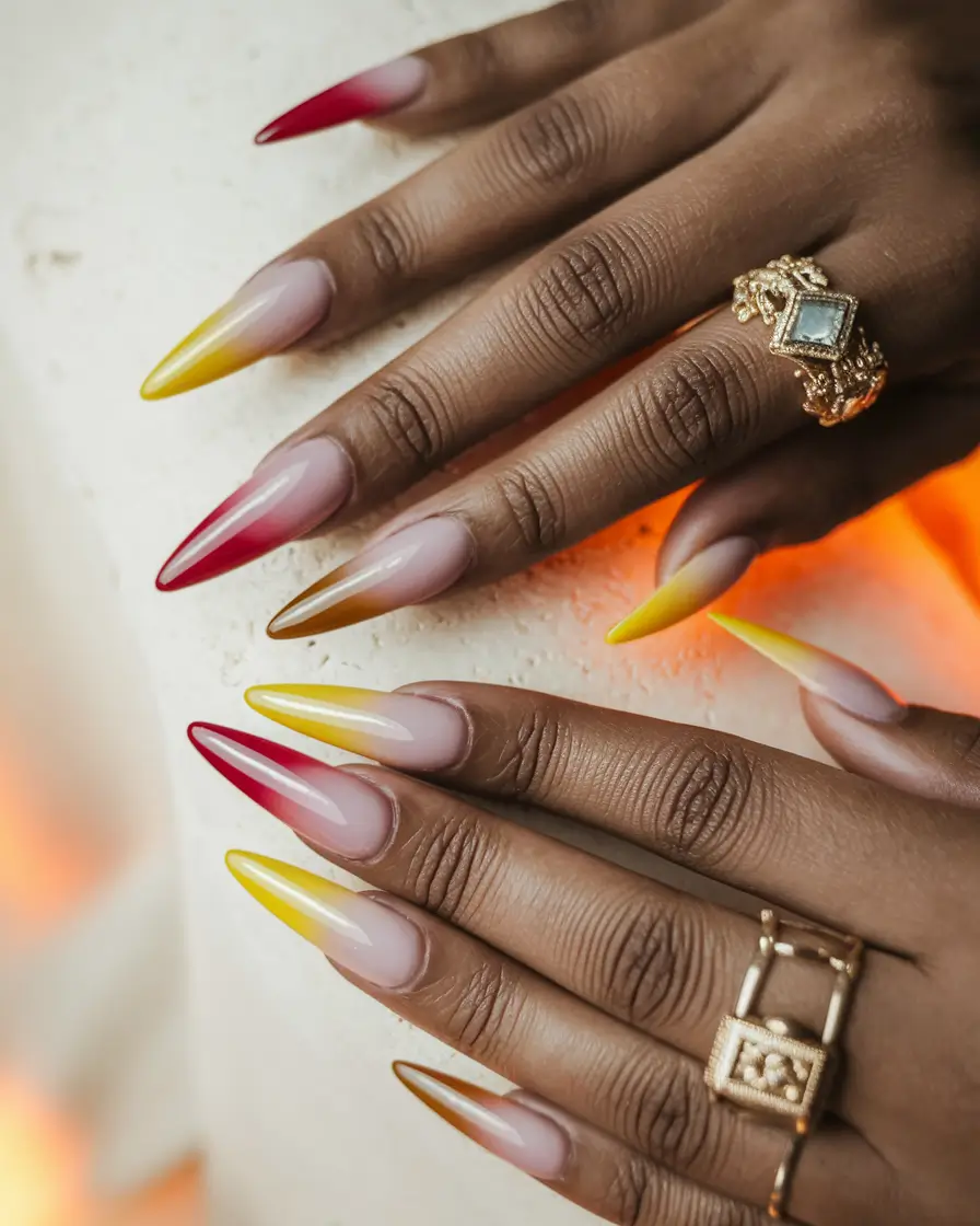 fall ombre nails ideas Multi-Colored Pointed Fade