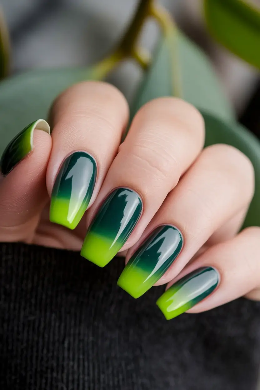 fall ombre nails ideas Vibrant Green Fade