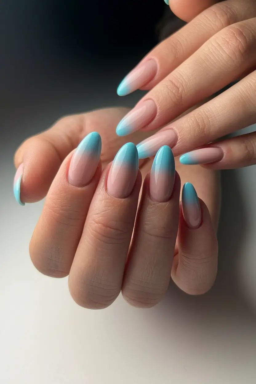 fall ombre nails ideas Sky Blue Tipped Ombre