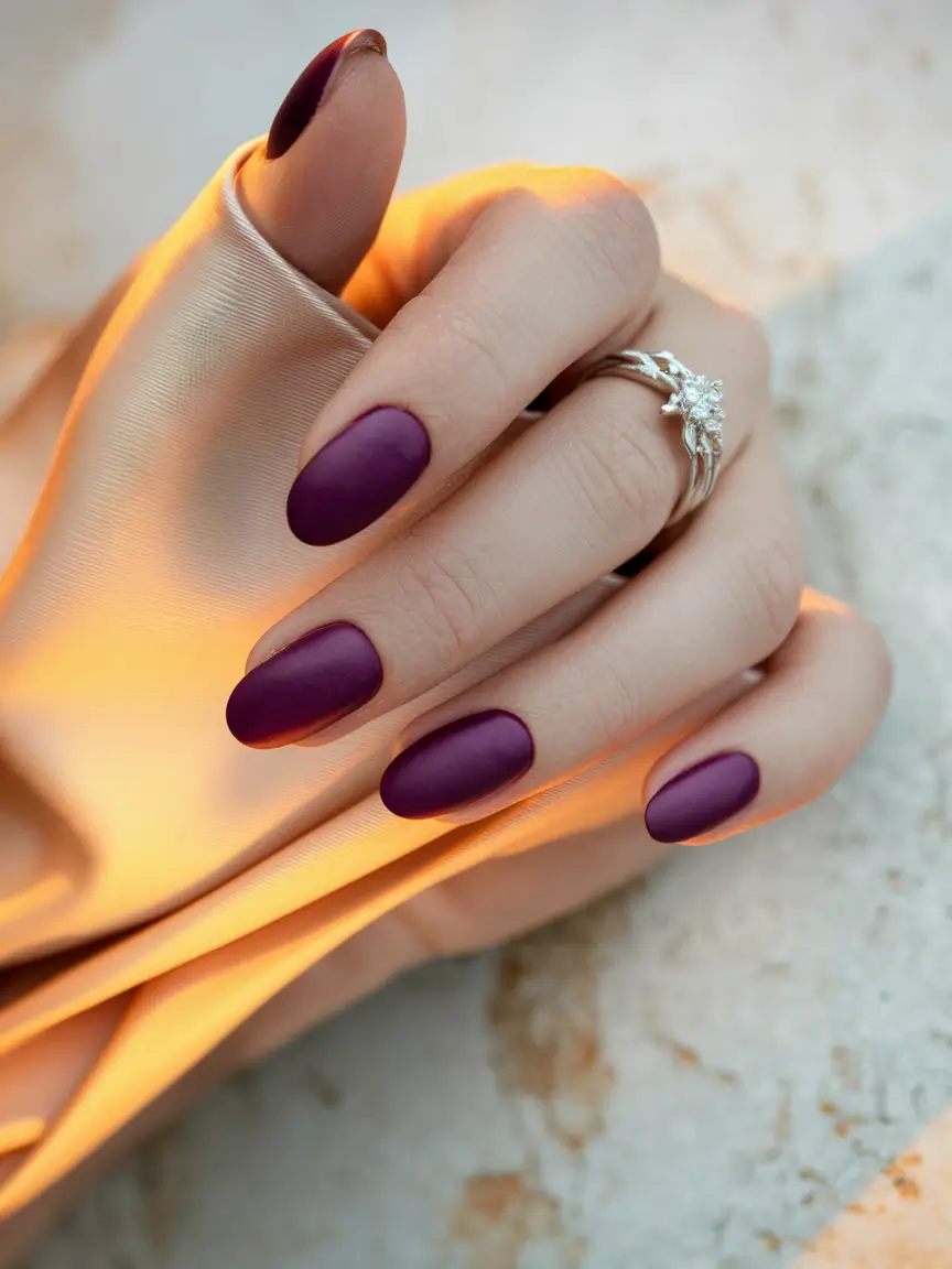 short oval shaped fall nails Velvet Plum Sophistication