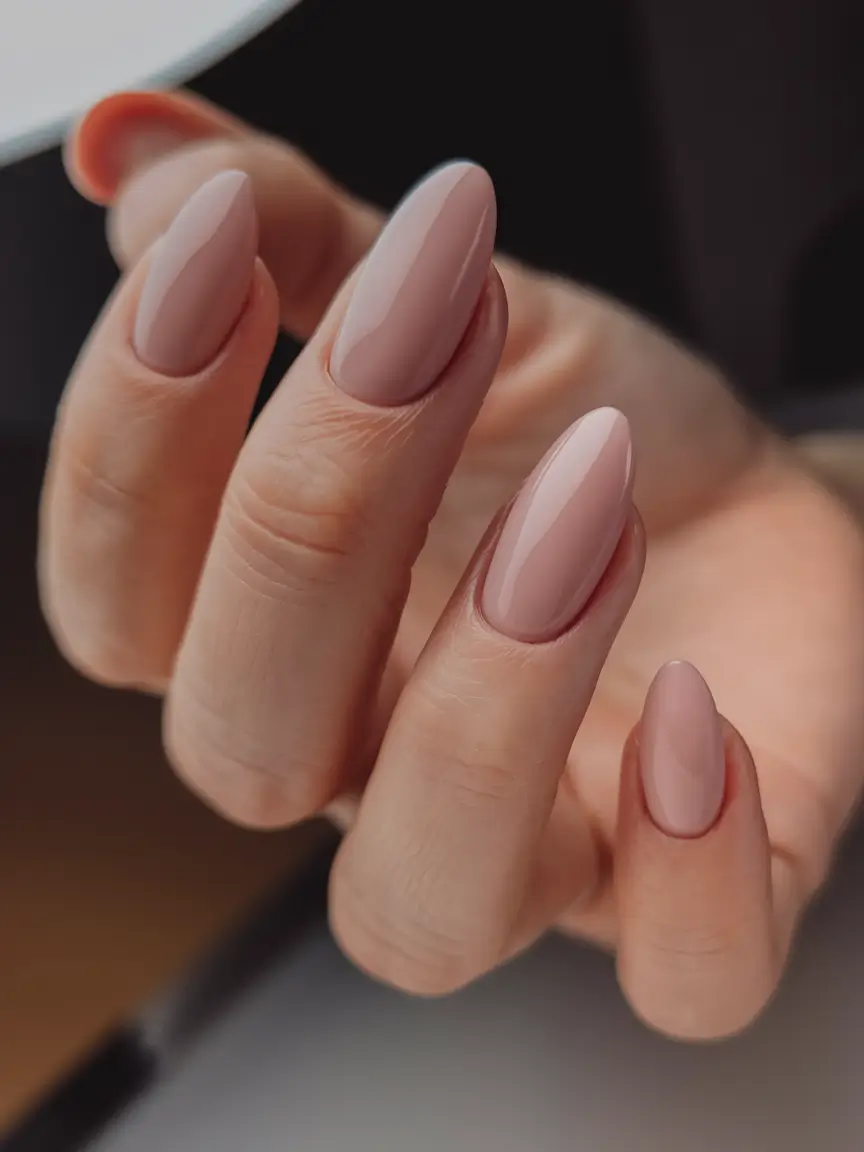 simple fall nails oval shape Soft Nude Elegance