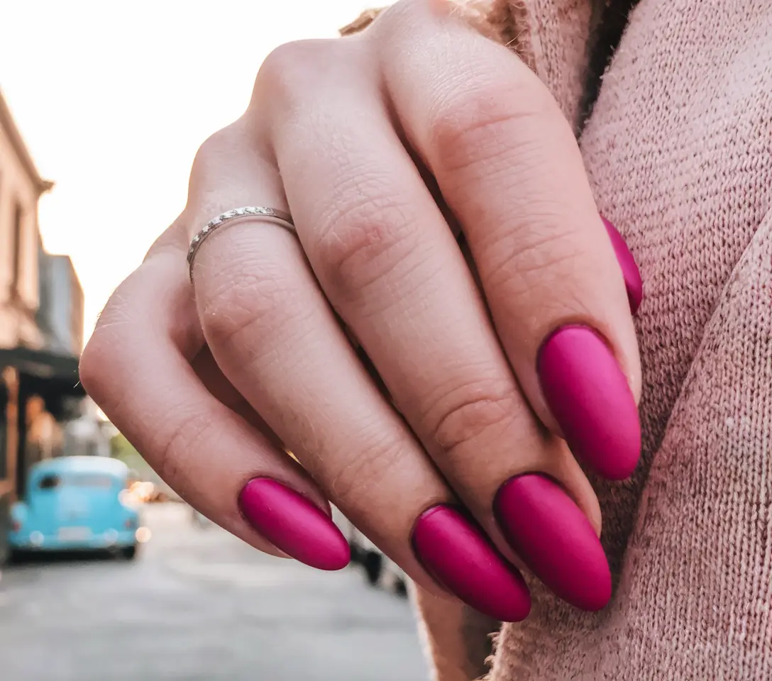 fall nails oval shape long Berry Matte Elegance