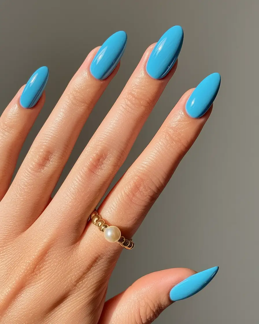 fall nails oval shape long Sky Blue Boldness