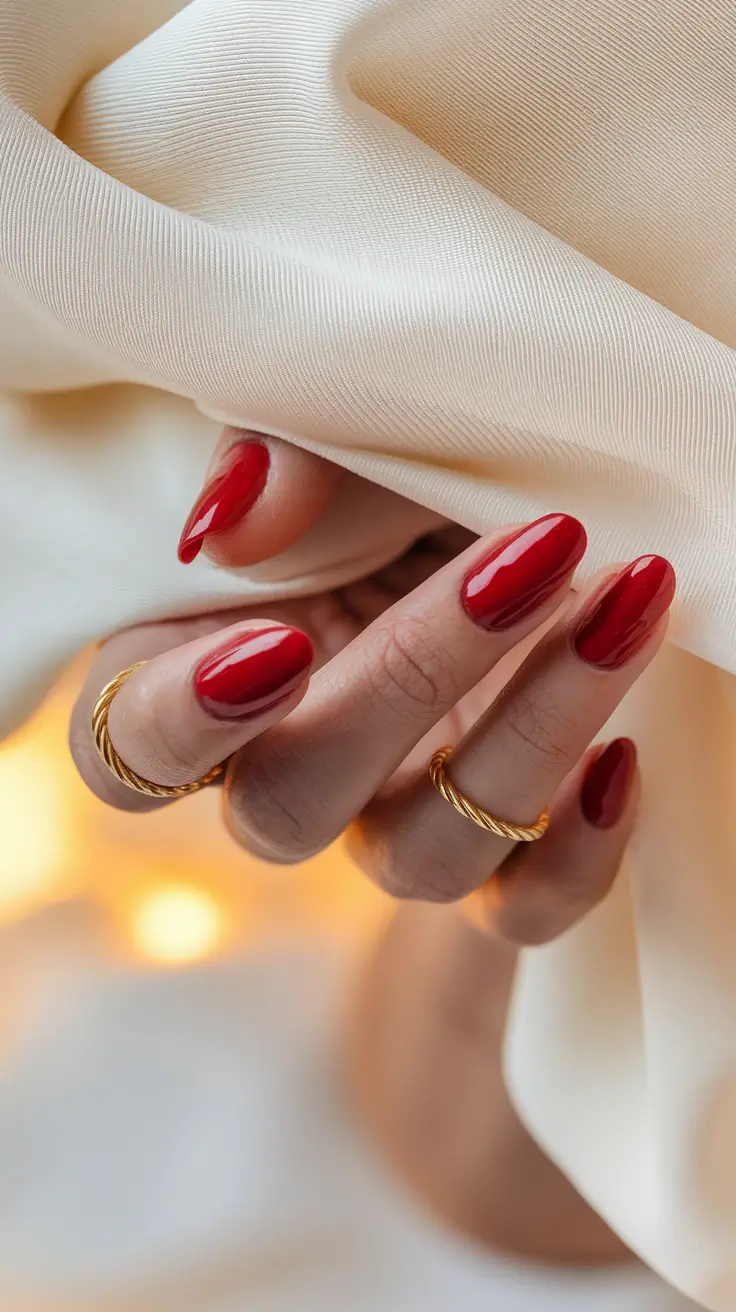fall nails oval shape red Classic Scarlet Shine