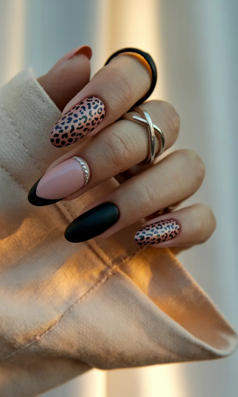 fall nails oval shape black Wild Neutrals with Black Tips