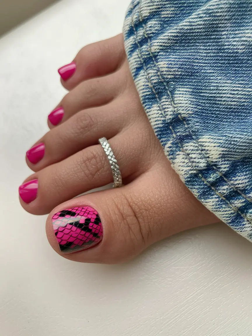 october-toe-nails-ideas-Hot-Pink-Snake-Print