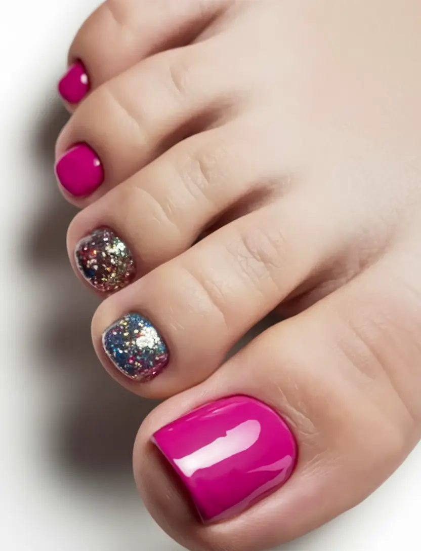 october-nails-toe-Fuchsia-Pop-with-Glitter-Accent-Toes
