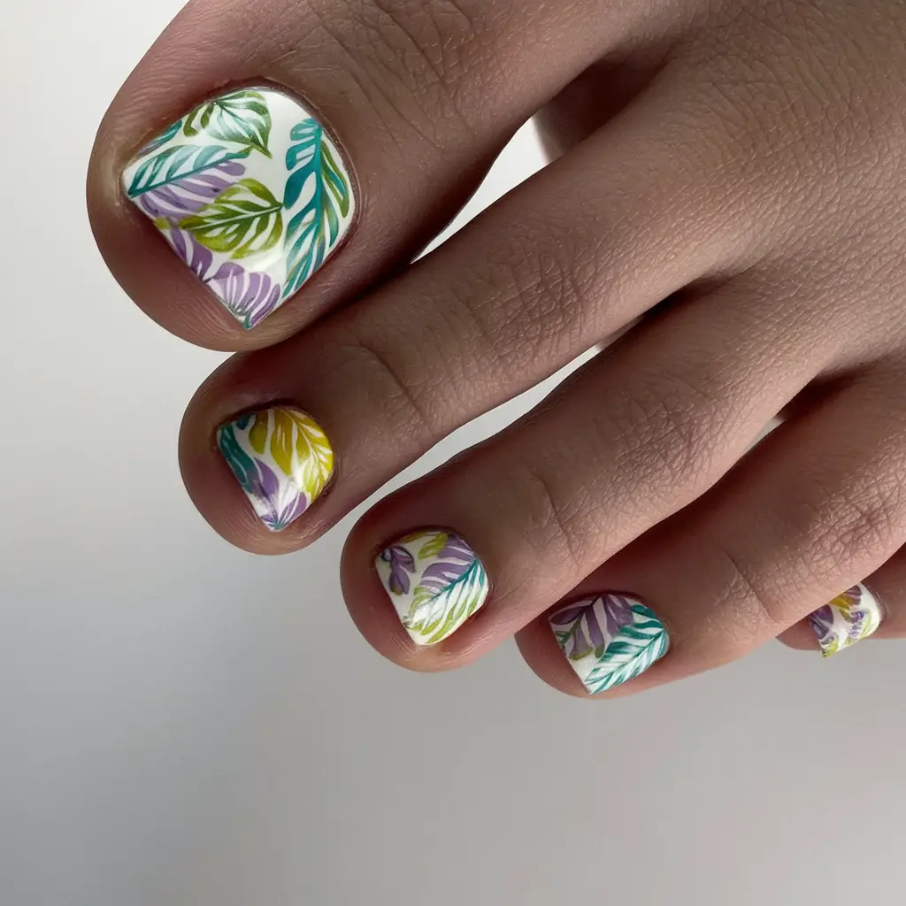 toe-nails-for-october-Botanical-Leaf-Prints-in-Pastel-Hues