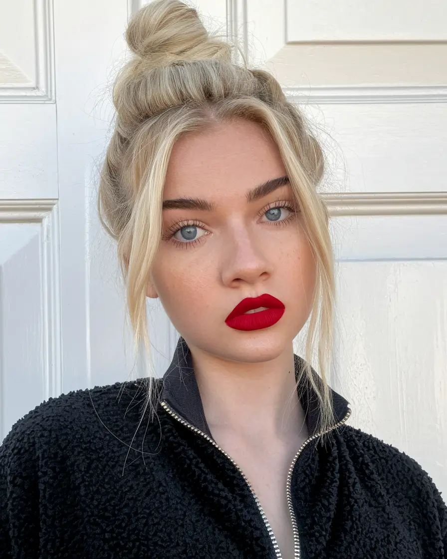 cute fall hairstyles easy Messy Blonde Top Knot