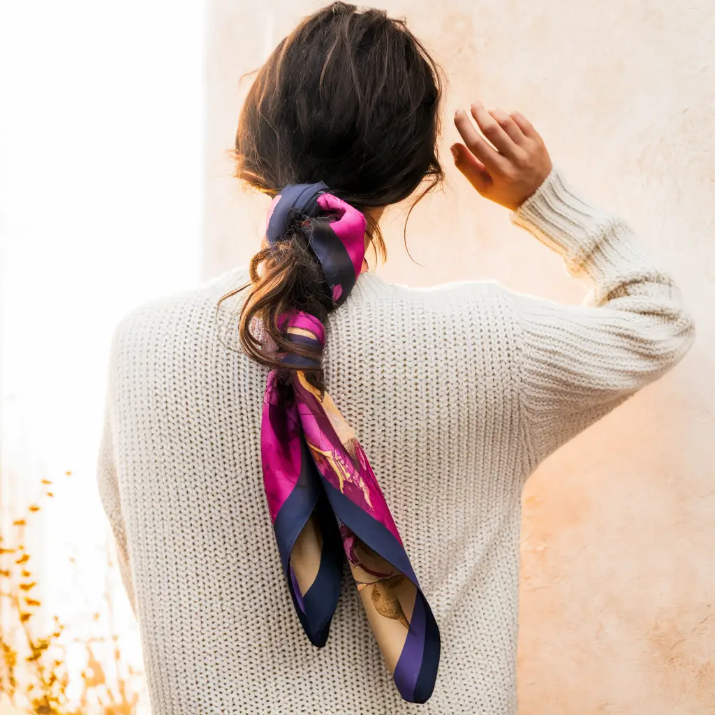 cute fall hairstyles easy Low Ponytail With Scarf Detail