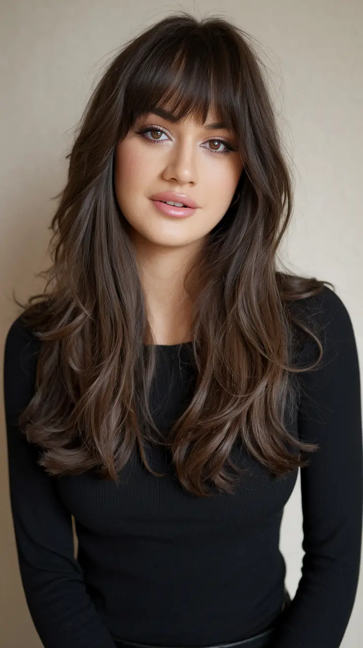 cute fall hairstyles half up half down Layered Waves With Fringe
