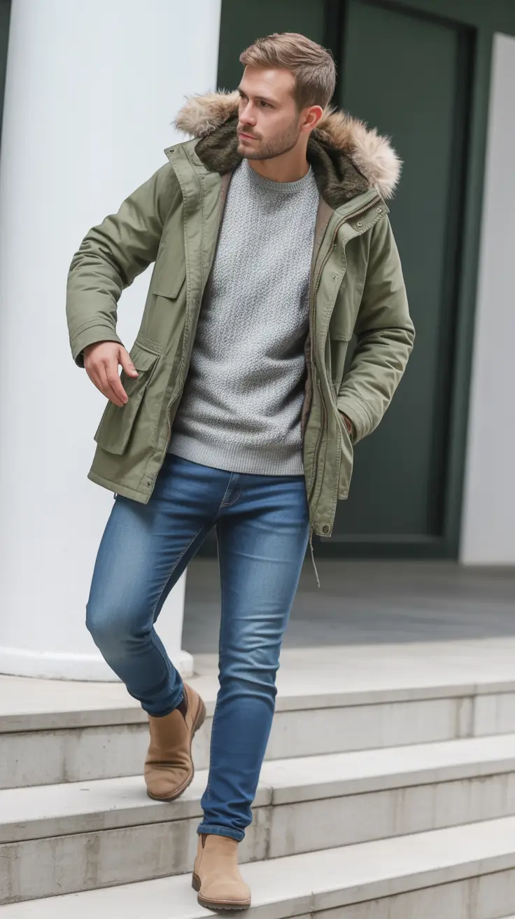 winter-outfits-men-casual-Modern-Military-Green
