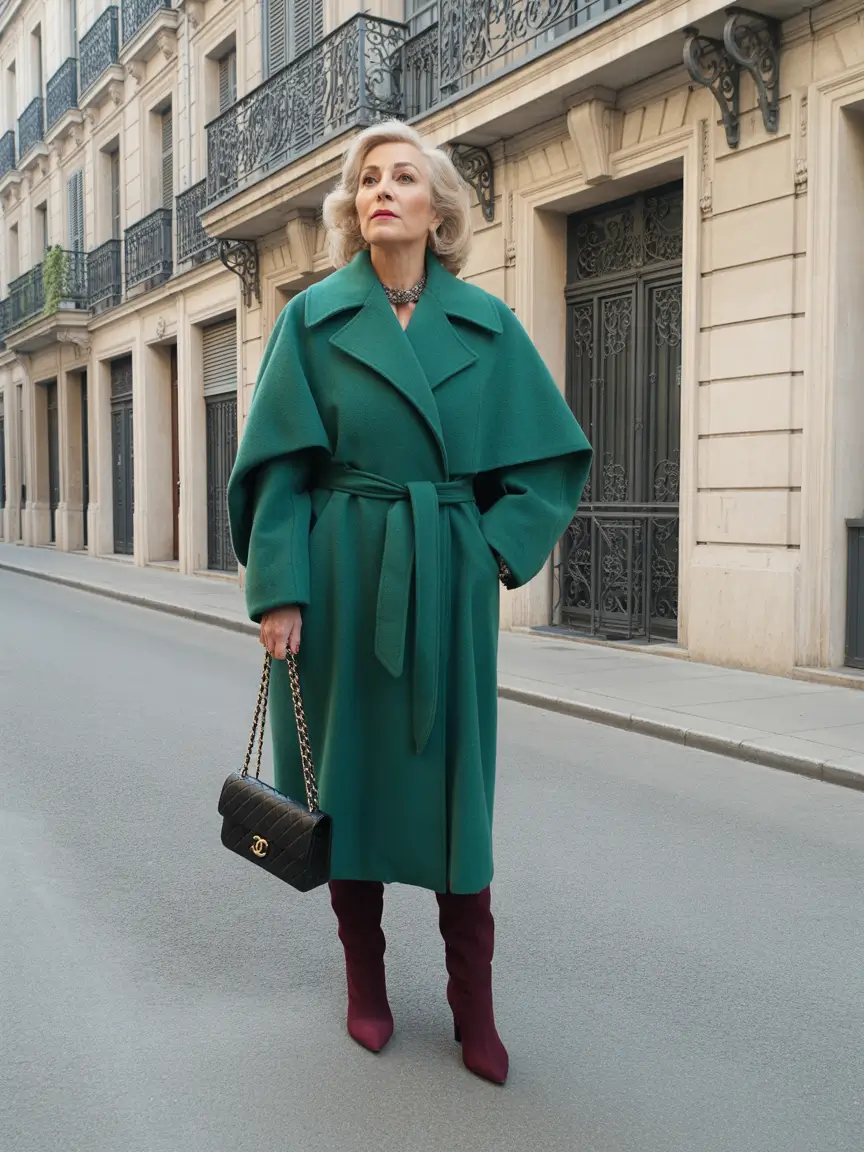 Modern Winter Outfits 2025 2026 for 50 Women Emerald Elegance with Parisian Flair