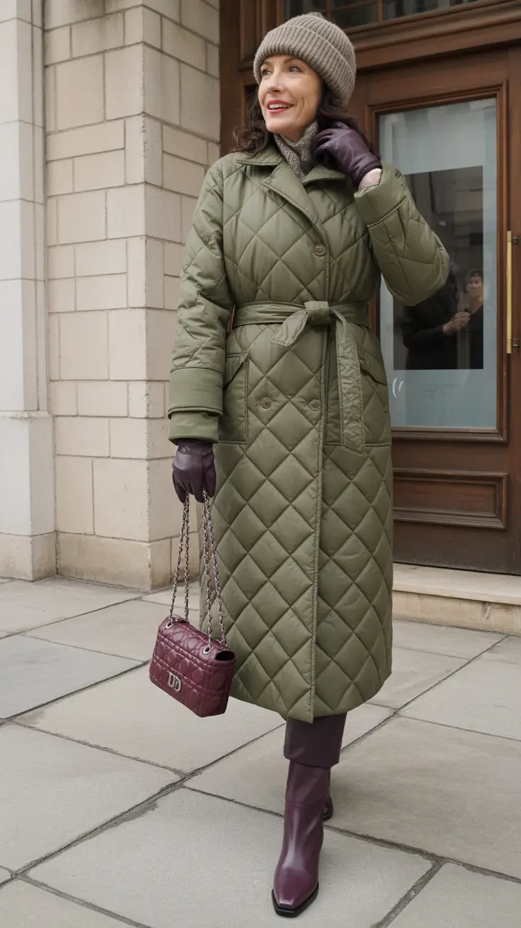 Modern Winter Outfits 2025 2026 for 50 Women Quilted Olive Charm