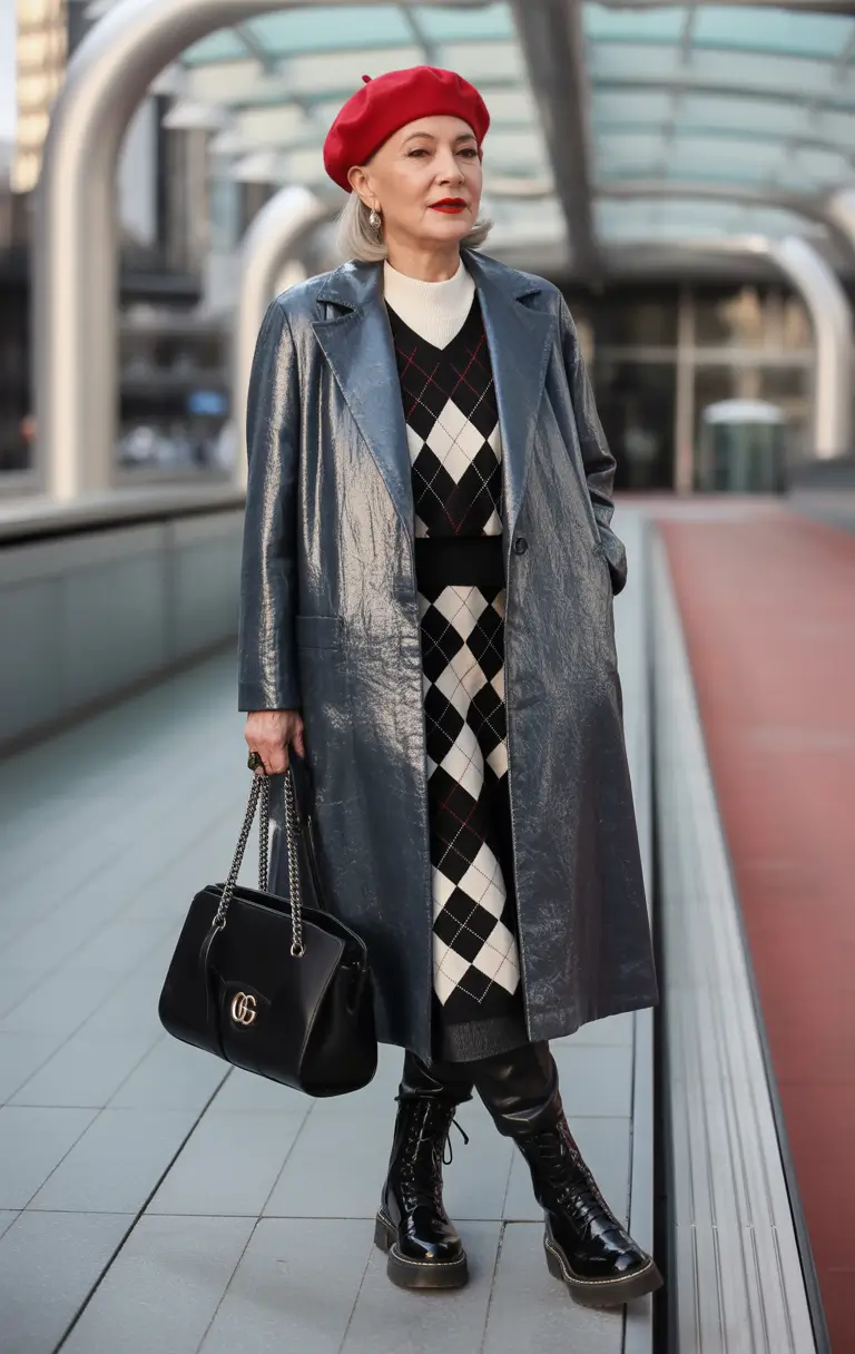 winter outfits over 60 women Argyle Layers with Parisian Flair