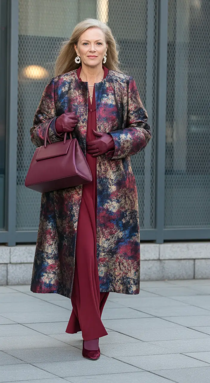 winter outfits over 60 women Monochrome Burgundy Sophistication