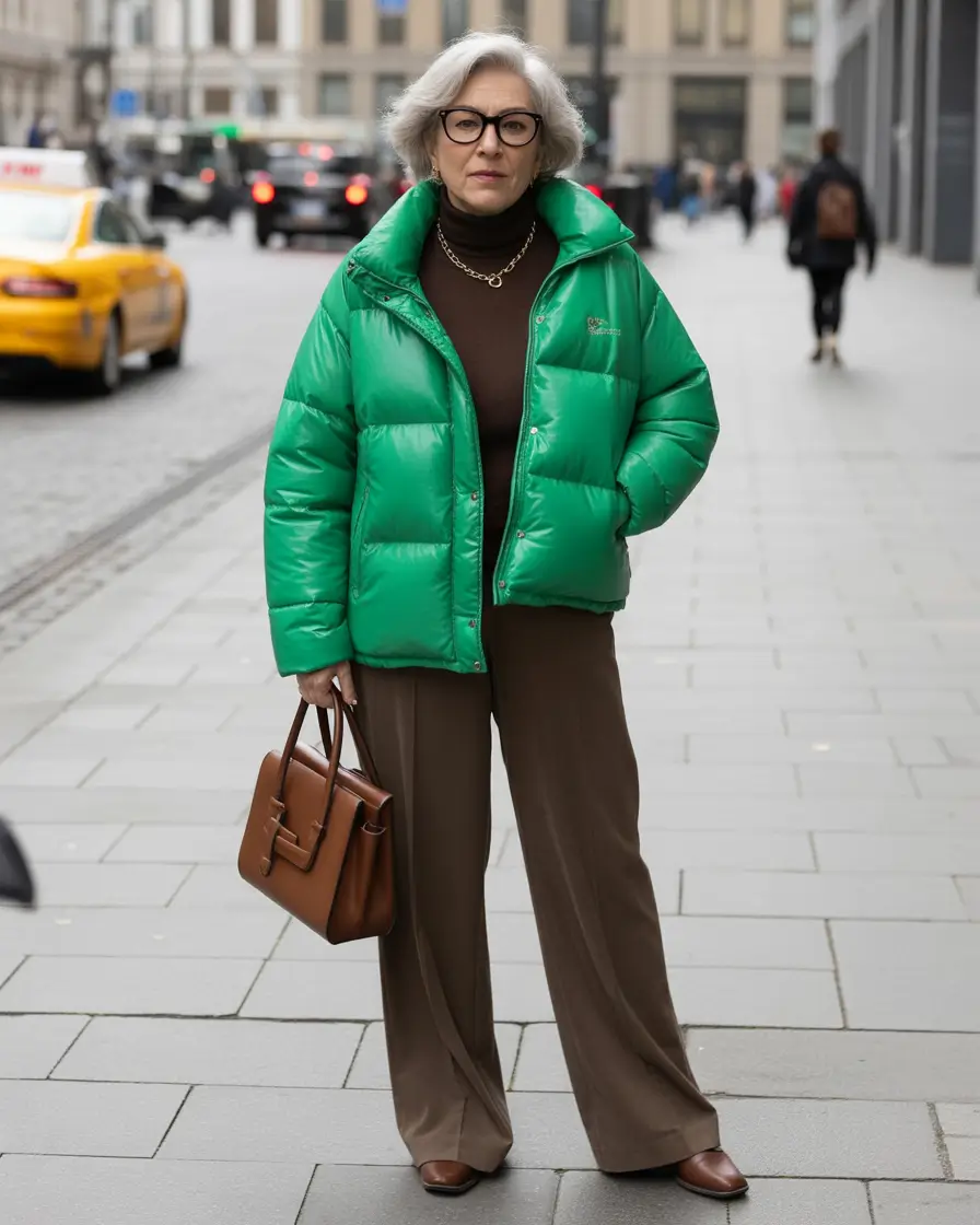 winter outfits over 60 women Vibrant Green Puffer for Bold Comfort