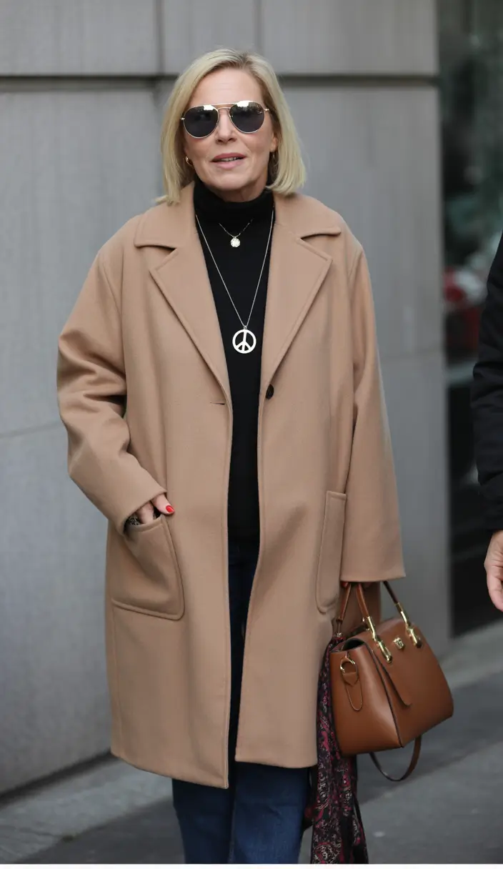 winter outfits over 60 women Camel Coat with Effortless Accessories