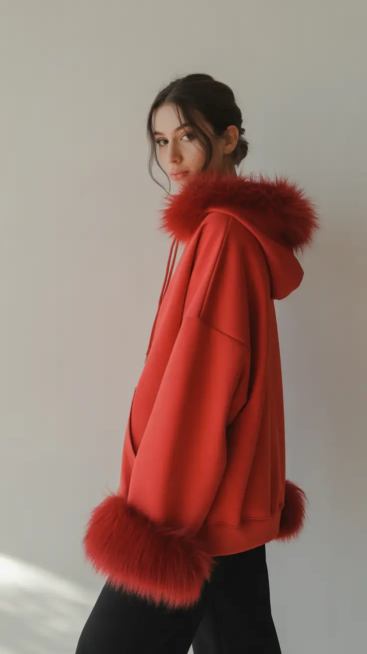 NYC winter outfits cold weather Sporty Luxe Hoodie with Fur Trim