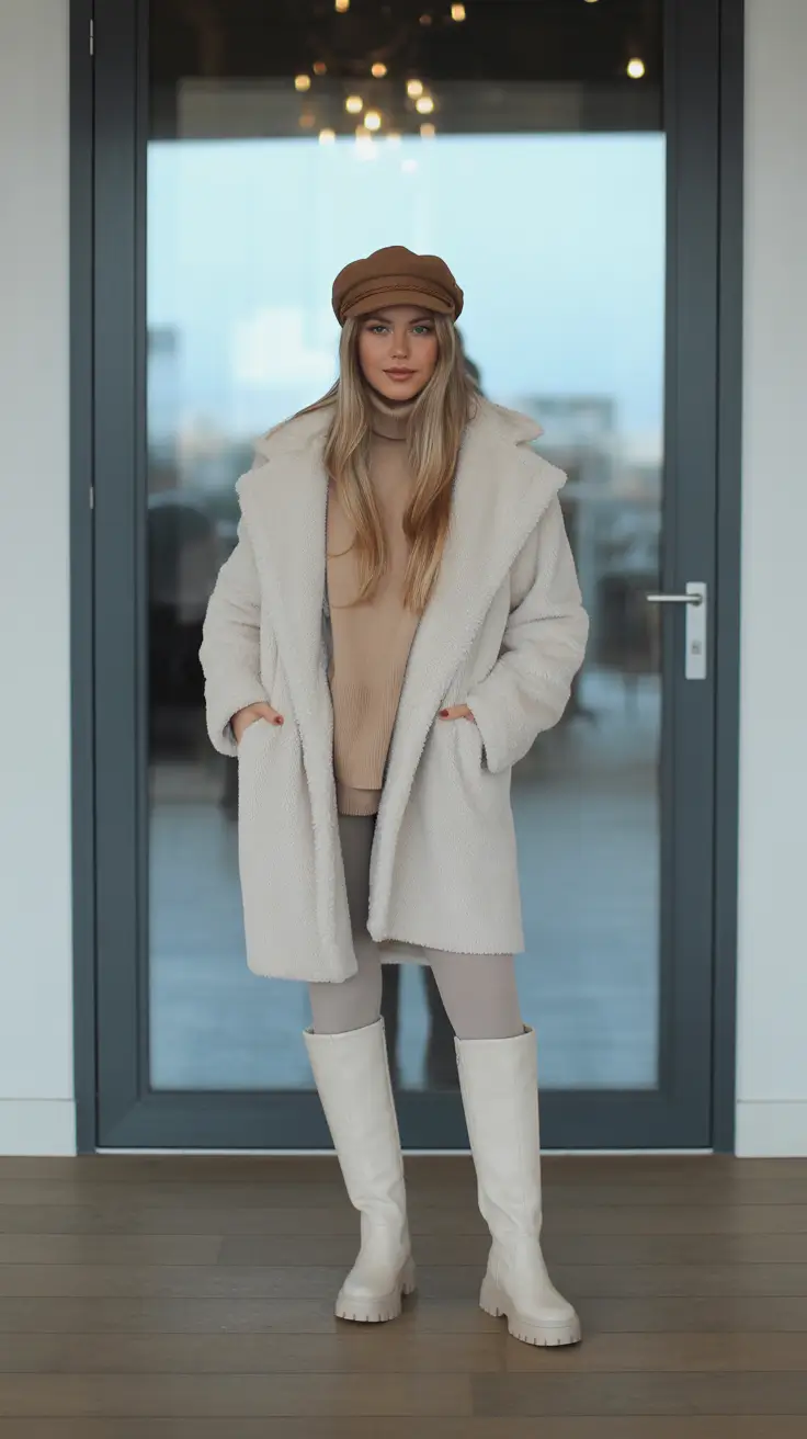 NYC winter outfits cold weather Neutral Layers with Cozy Boots
